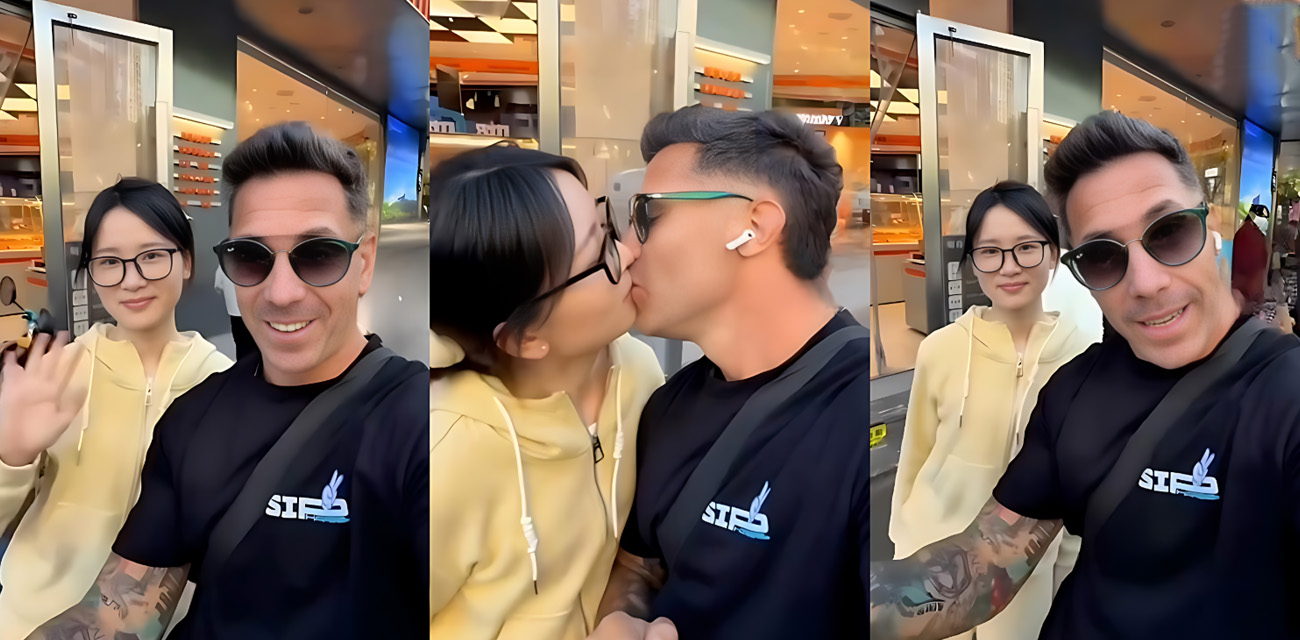 崇洋媚外眼镜反差婊街头被阿根廷猛男搭讪，当街热吻缠绵晚上酒店无情爆操